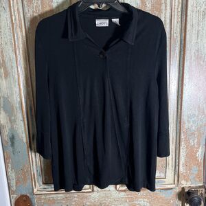 Chicos Size 2 Jacket 3/4 Sleeves Travel Lightweight One Button, Pockets